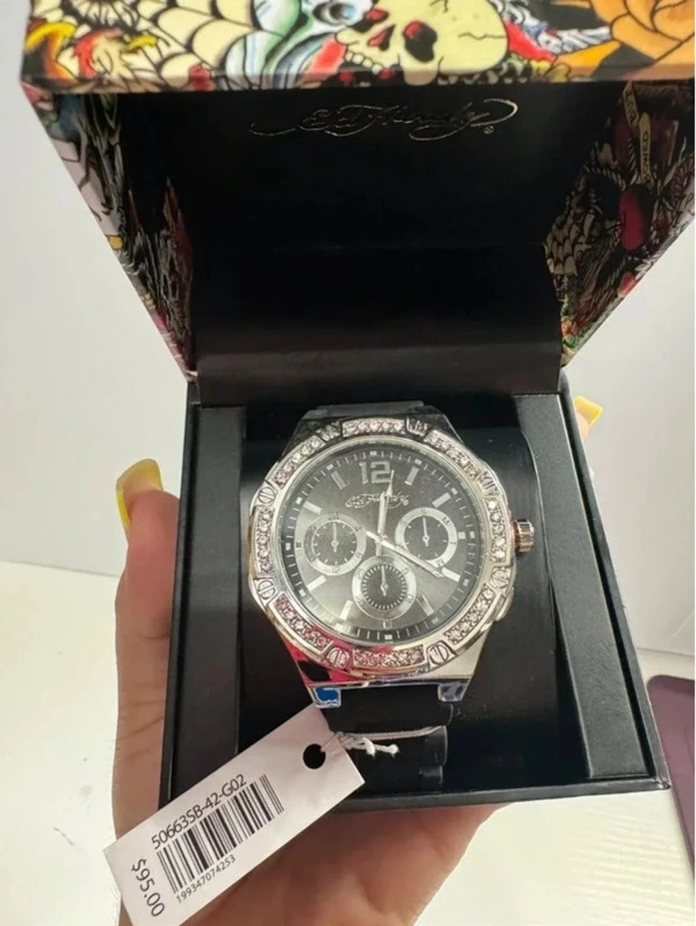 Ed Hardy Men's Silver Tone Watch with Silicone Band (Model: 50663SB-42-G02) NWT